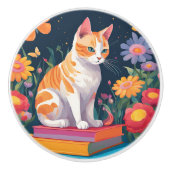 Kat op boeken keramische knop (Voorkant)