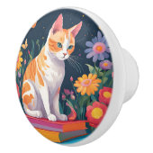 Kat op boeken keramische knop (Rechts)