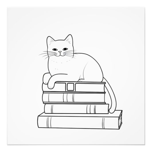 Kat op Boeken Line Art Foto Afdruk (Voorkant)