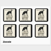 Kat op Boeken Vierkante Boekplaat Sticker (Vel)