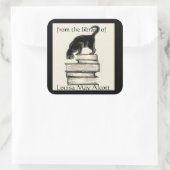 Kat op Boeken Vierkante Boekplaat Sticker (Tas)