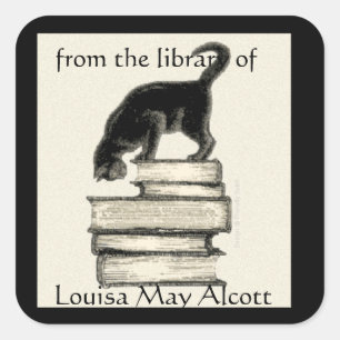 Kat op Boeken Vierkante Boekplaat Sticker