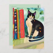 Kat op boekenplank briefkaart (Voorkant / Achterkant)
