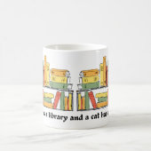Kat op boekenplank Drawn Whimsical Library Koffiemok (Center)