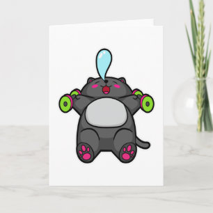 Kat op borst training met halters kaart