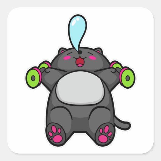Kat op borsttraining met Dumbbells Vierkante Sticker (Voorkant)