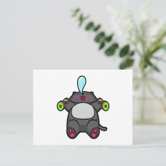 Kat op borsttraining met halters briefkaart (Staand voorkant)