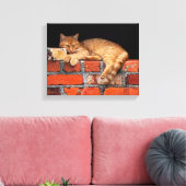 Kat op Brick Wall Canvas Afdruk (Insitu (Woonkamer))