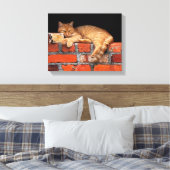 Kat op Brick Wall Canvas Afdruk (Insitu (Slaapkamer))