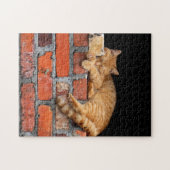 Kat op Brick Wall Legpuzzel (Horizontaal)