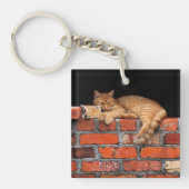 Kat op Brick Wall Sleutelhanger (voorkant)