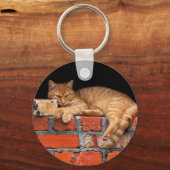 Kat op Brick Wall Sleutelhanger (Voorkant)