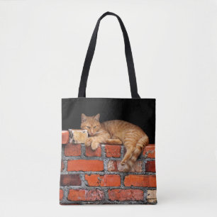 Kat op Brick Wall Tote Bag