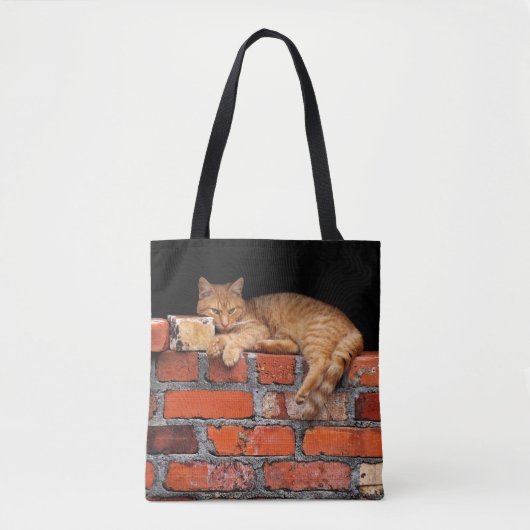 Kat op Brick Wall Tote Bag (Voorkant)