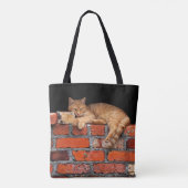 Kat op Brick Wall Tote Bag (Achterkant)