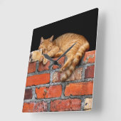Kat op Brick Wall Vierkante Klok (Hoek)