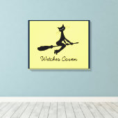 Kat op Broomstick Canvas afdrukken (Insitu (Houten vloer))