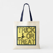 Kat op broomstick, Halloween Canvas tas (Achterkant)