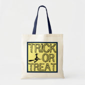 Kat op broomstick, Halloween Canvas tas (Voorkant)