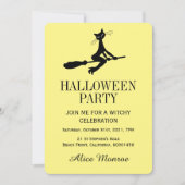 Kat op broomstick, Halloween Party Kaart (Voorkant)