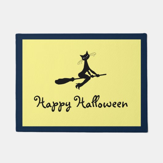 Kat op broomstick, Happy Halloween Deurmat (Voorkant)
