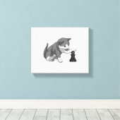 Kat op Chess met Chess-stuk bisschop Canvas Afdruk (Insitu (Houten vloer))