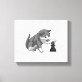Kat op Chess met Chess-stuk bisschop Canvas Afdruk (Voorkant)