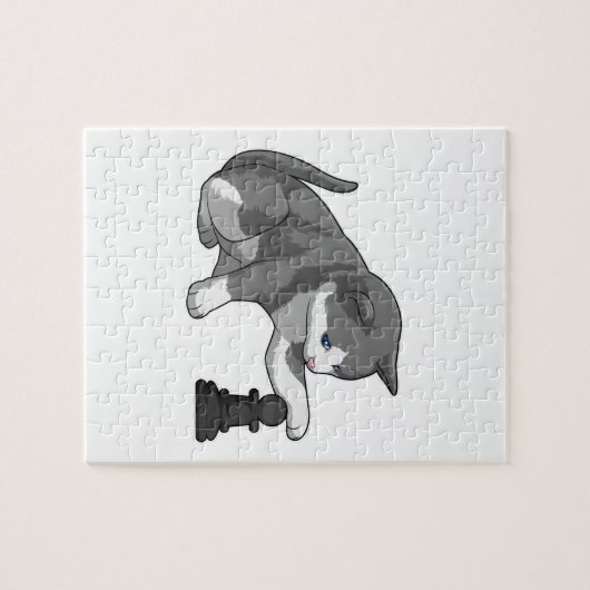 Kat op Chess met Chess-stuk bisschop Legpuzzel (Horizontaal)