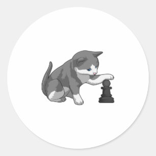 Kat op Chess met Chess-stuk bisschop Ronde Sticker