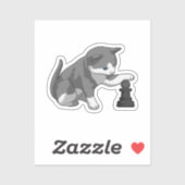 Kat op Chess met Chess-stuk bisschop Sticker (Vel)