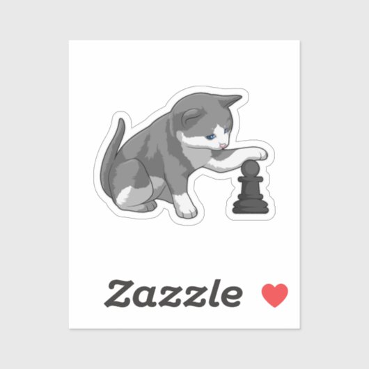 Kat op Chess met Chess-stuk bisschop Sticker (Vel)