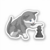 Kat op Chess met Chess-stuk bisschop Sticker (Voorkant)