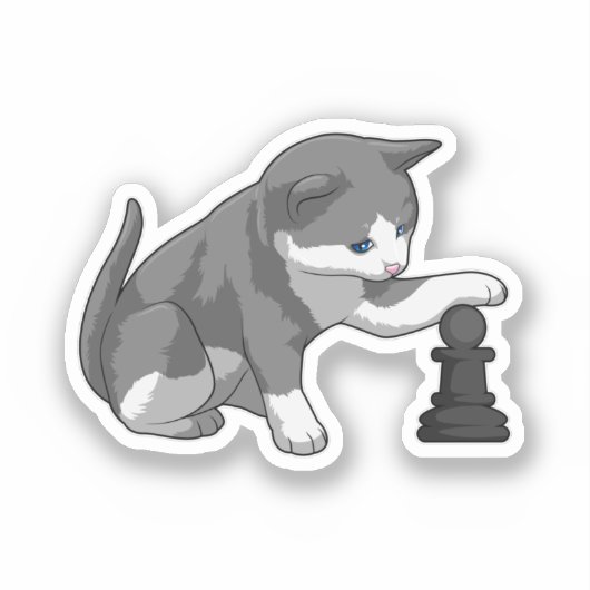 Kat op Chess met Chess-stuk bisschop Sticker (Voorkant)