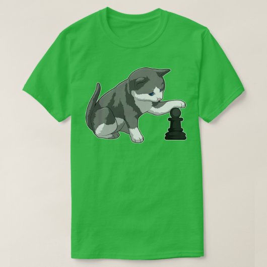 Kat op Chess met Chess-stuk bisschop T-shirt (Design voorkant)