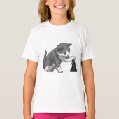 Kat op Chess met Chess-stuk bisschop T-shirt (Voorkant)