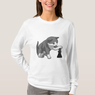 Kat op Chess met Chess-stuk bisschop T-shirt