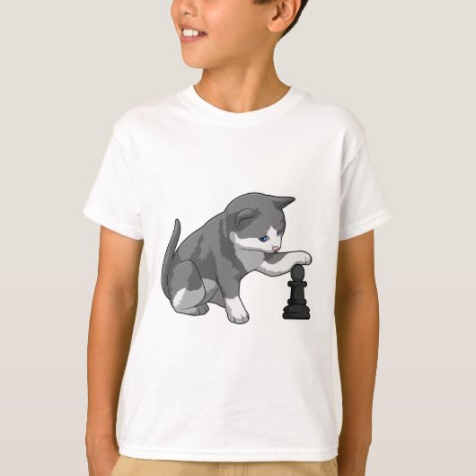 Kat op Chess met Chess-stuk bisschop T-shirt (Voorkant)
