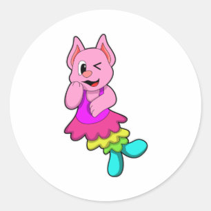Kat op Dance met Skirt Ronde Sticker