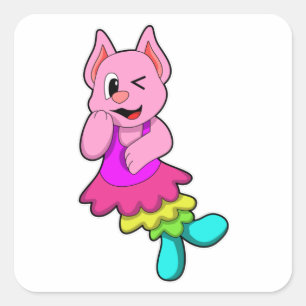 Kat op Dance met Skirt Vierkante Sticker