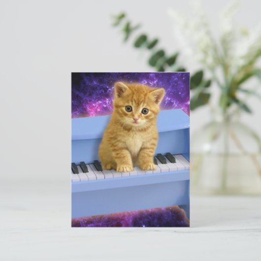 Kat op de blauwe piano briefkaart (Staand voorkant)