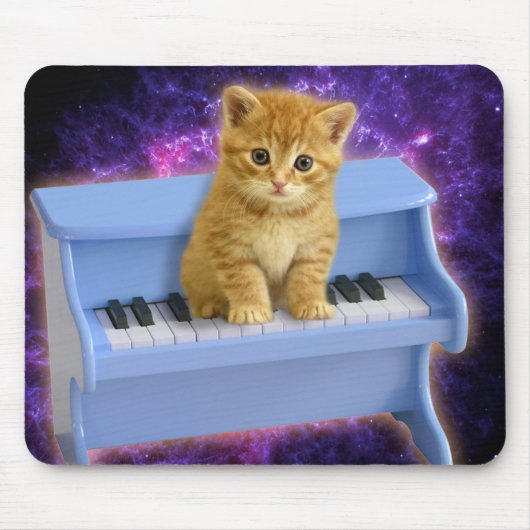 Kat op de blauwe piano muismat (Voorkant)