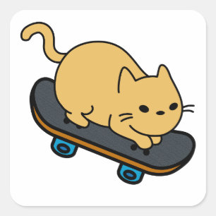 Kat op de Cartoon van het skateboard Kitten Skateb Vierkante Sticker