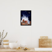 Kat op de daken van Parijs in de nacht Waterverf Poster (Keuken)