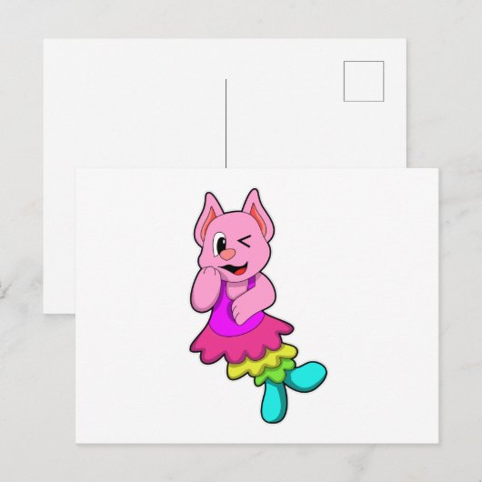 Kat op de dans met rok briefkaart (Voorkant / Achterkant)