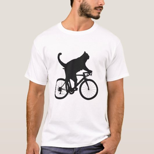 Kat op de fiets | Grappige zwarte kat rijden fiets T-shirt (Voorkant)