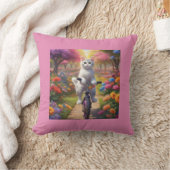 Kat op de fiets in kleurrijke bloemenscène kussen (Deken)