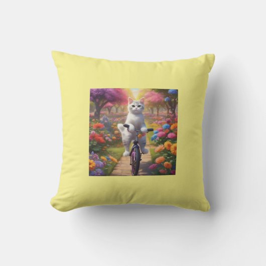 Kat op de fiets in kleurrijke bloemenscène kussen (Voorkant)