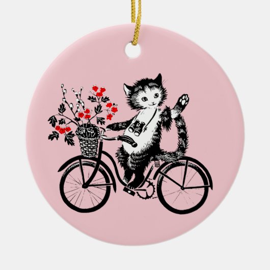 Kat op de fiets Keramisch Ornament (Voorkant)