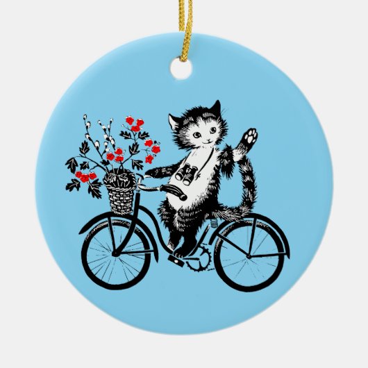  Kat op de fiets Keramisch Ornament (Voorkant)