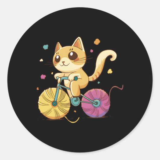 Kat op de fiets ronde sticker (Voorkant)